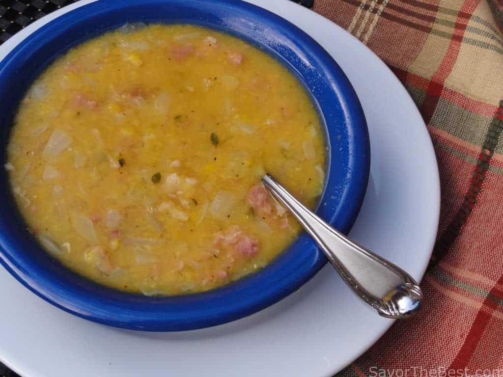 Swedish yellow split pea soup in a bowl. 
