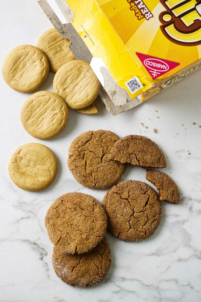 Store brand ginger snaps next to homemade gingersnaps. 