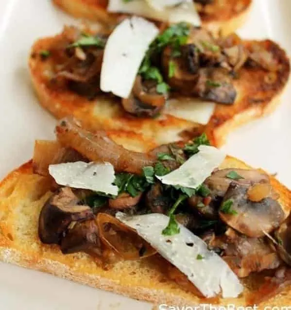 Bruschetta with Caramelized Onions and Mushrooms