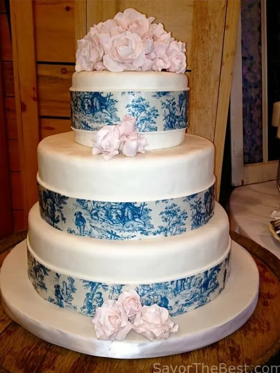 Blue Toile Wedding Cake