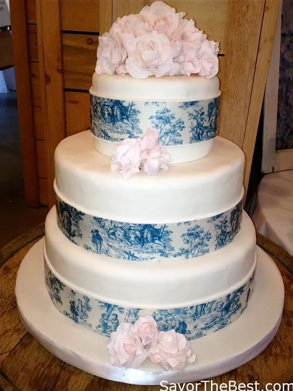Blue Toile Wedding Cake
