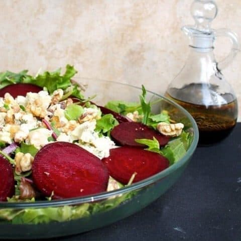Roasted Beets and Blue Cheese Salad with Walnuts and Balsamic Vinaigrette