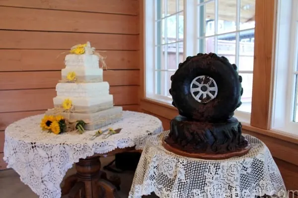 Groom's cake with wedding cake