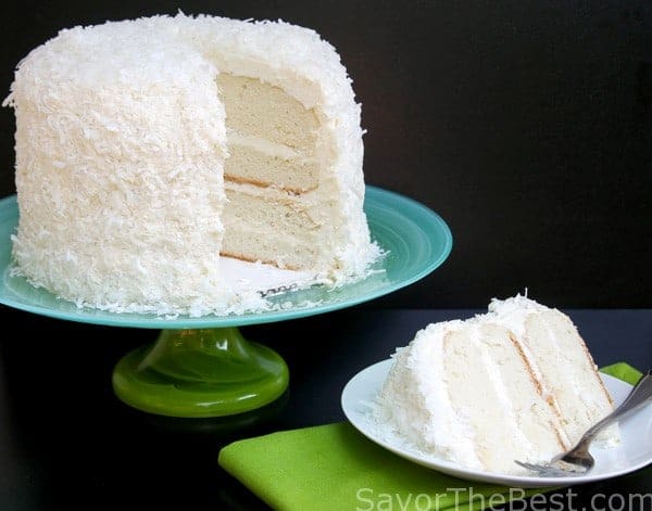 Toasted coconut layered cake with Coconut Buttercream | J Cooking Odyssey