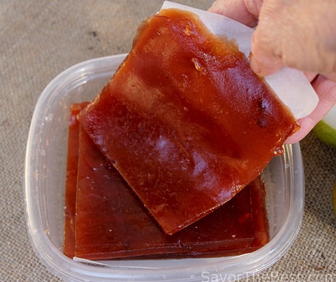 Pear Paste being placed in a container