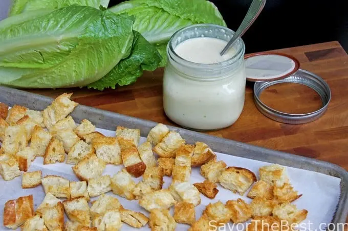 Homemade Croutons and Caesar Salad Dressing