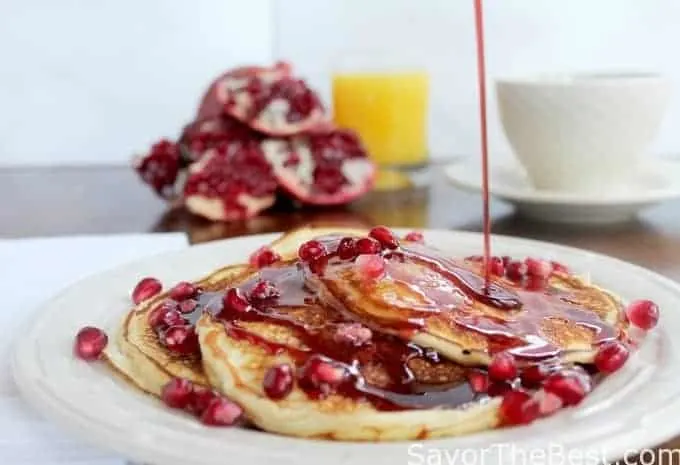 ricotta pancakes with pomegranate syrup