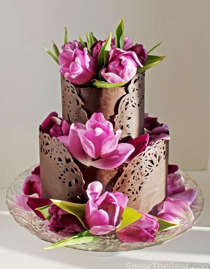 Chocolate Wrap Cake, Lacy chocolate wrap, dusted with gold,…