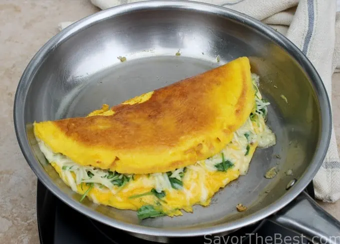 Pea Shoots and Swiss Cheese Omelet