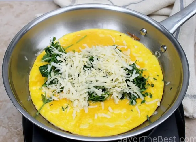 Pea Shoots and Swiss Cheese Omelet