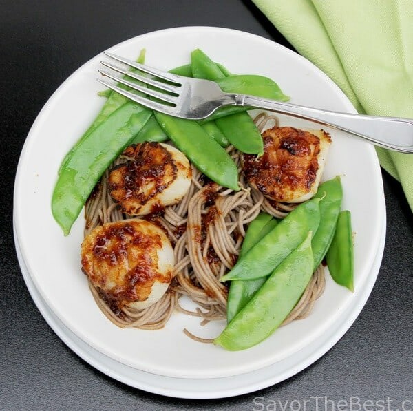 Seared Sea Scallops, Snow Peas and Soba Noodles