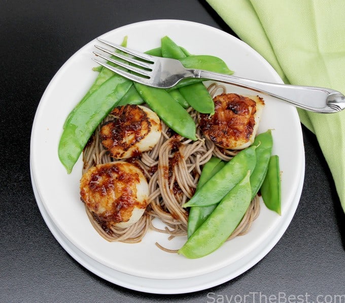 Seared Sea Scallops, Snow Peas and Soba Noodles