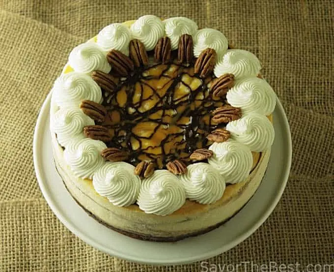 Chocolate and caramel swirled cheesecake