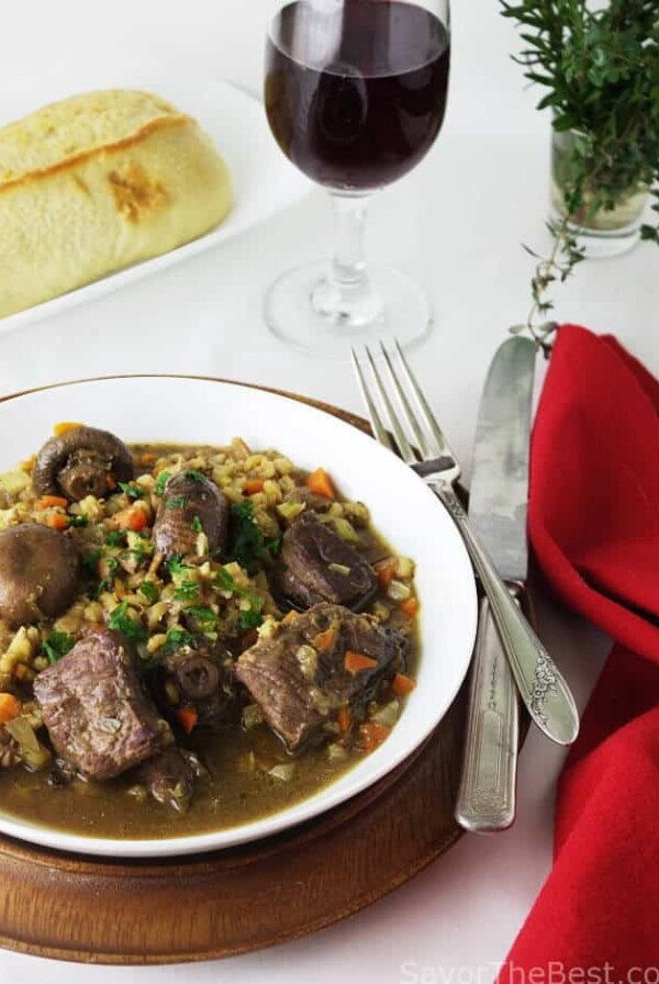 Beef with Mushrooms and Barley