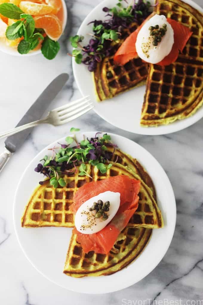 Sweet Potato Waffles, Poached Duck Eggs and Smoked Salmon