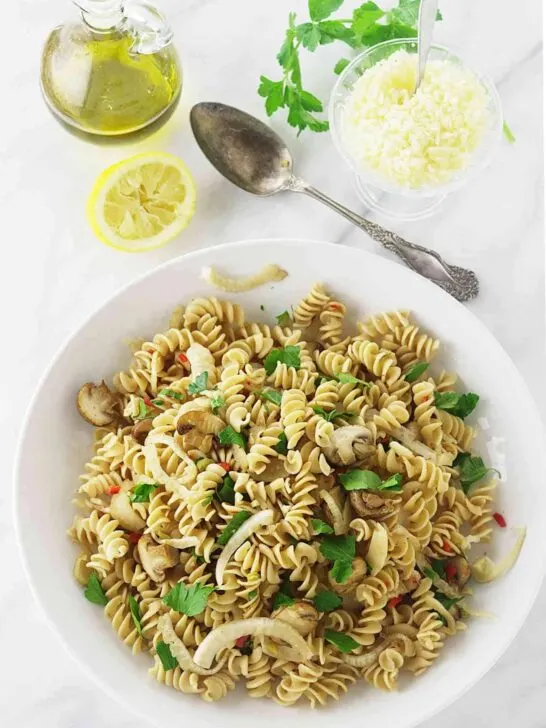 Kamut Whole Grain Pasta Spirals with Fennel and Mushrooms