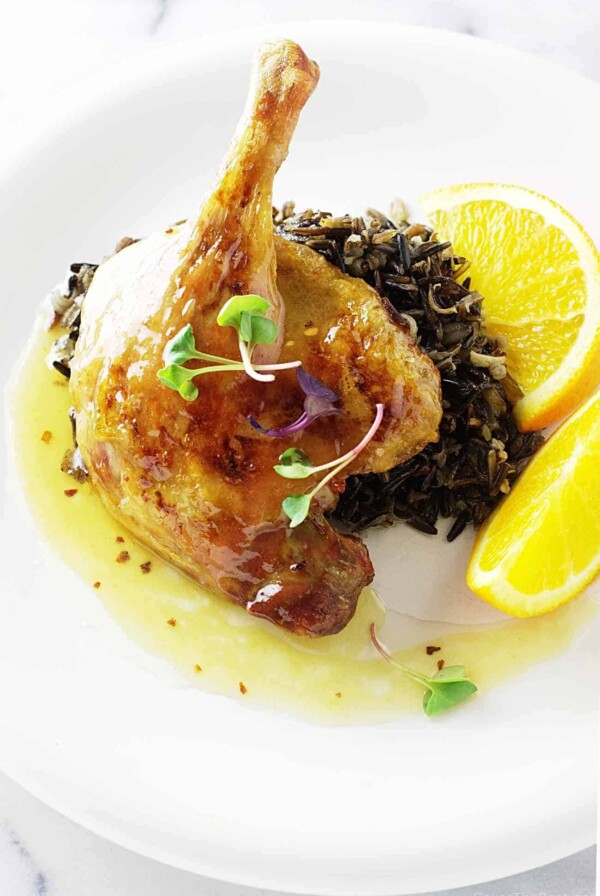 Roasted Duck Legs with Orange Sauce and Wild Rice