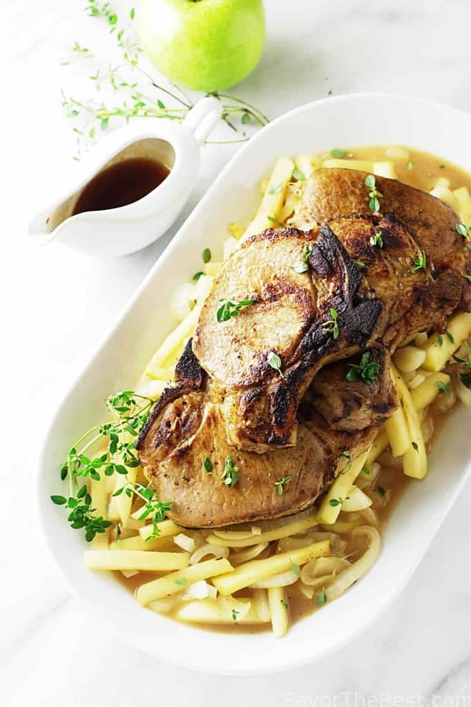 Roasted Pork Chops with Onions and Apples