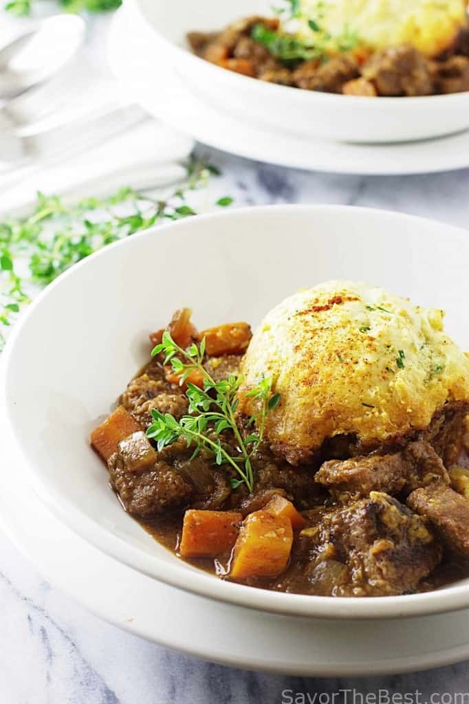 Beef Casserole with Garlic-Chive Einkorn Dumplings