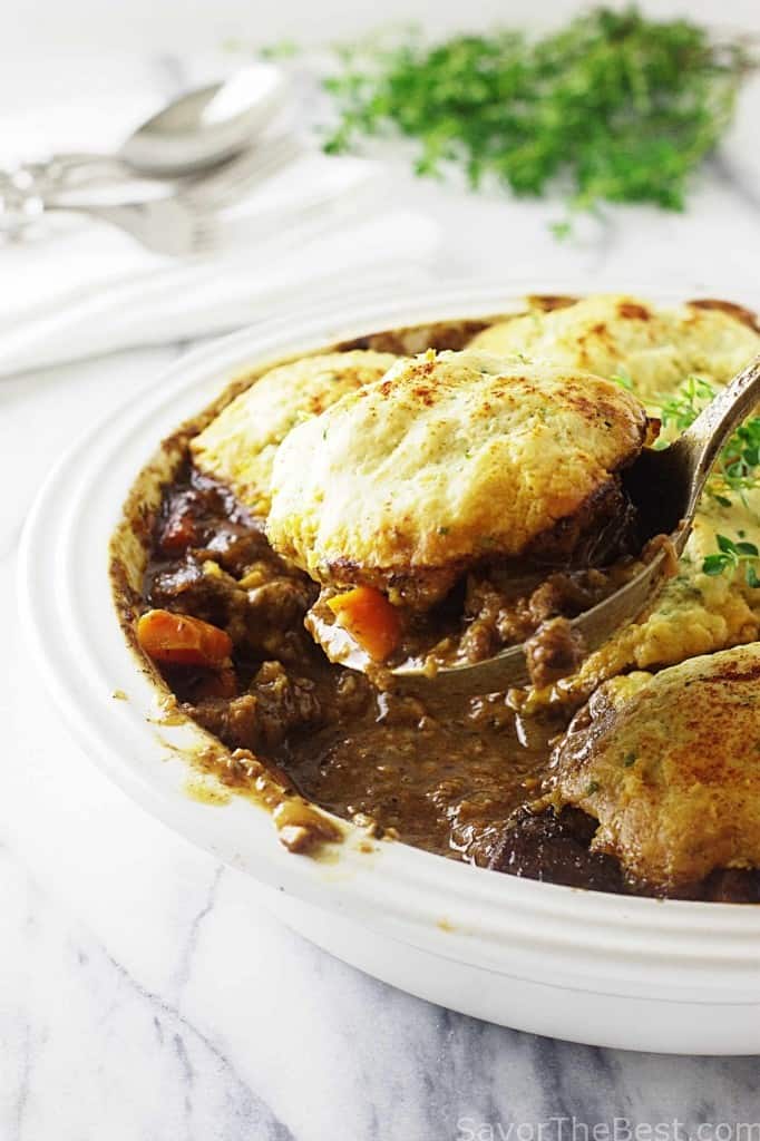 Beef Casserole with Garlic-Chive Einkorn Dumplings