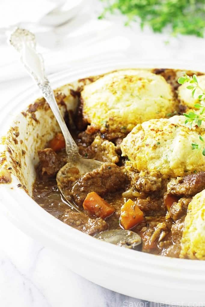 Beef Casserole with Garlic-Chive Einkorn Dumplings