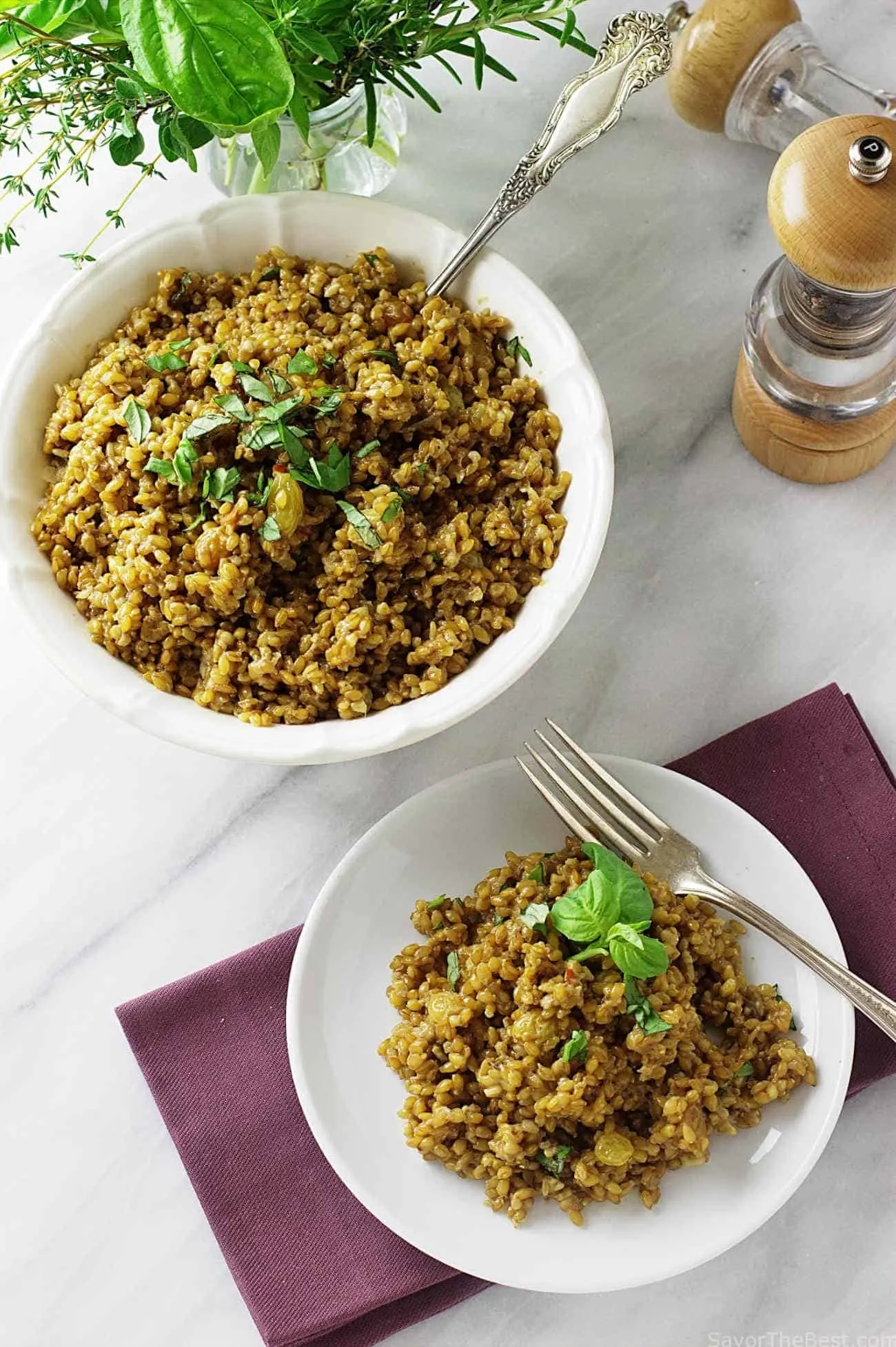 two bowls of einkorn coconut curry risotto