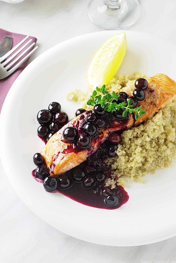 Wild Alaskan King Salmon with Blueberry Sauce