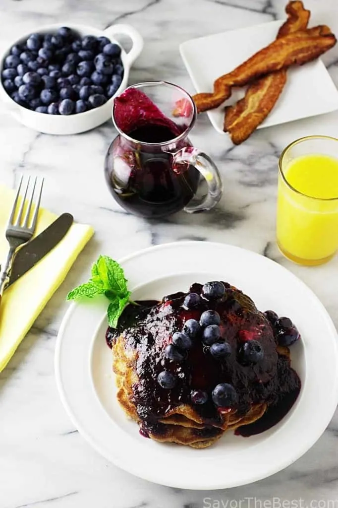 overhead photo of einkorn pancakes