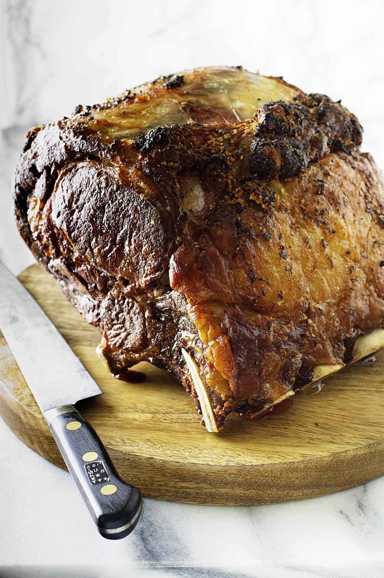 The perfect prime rib roast on stainless steel., prime rib