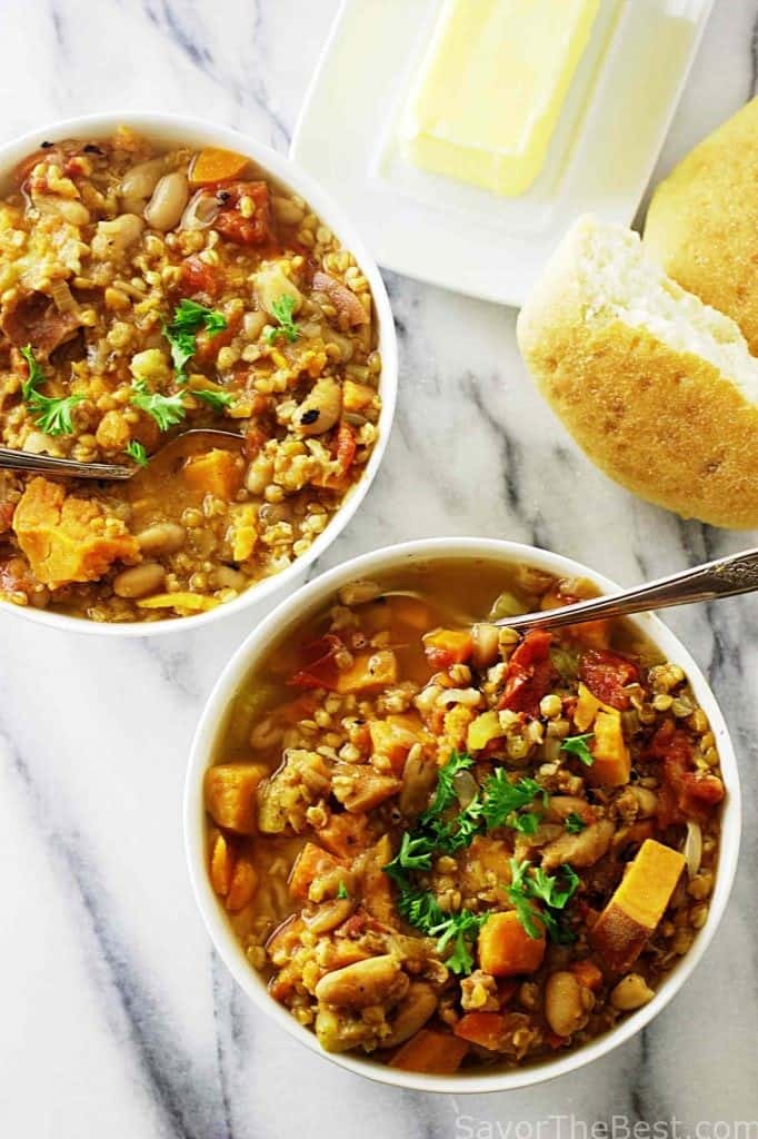 two bowls of sweet potato stew