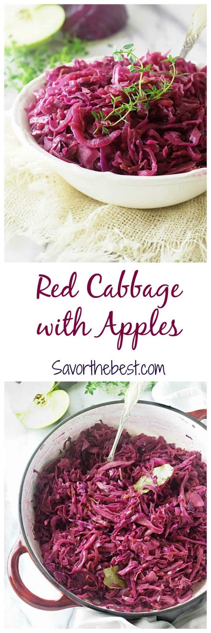 A collage 2 photos of a red cabbage recipe for Pinterest. 