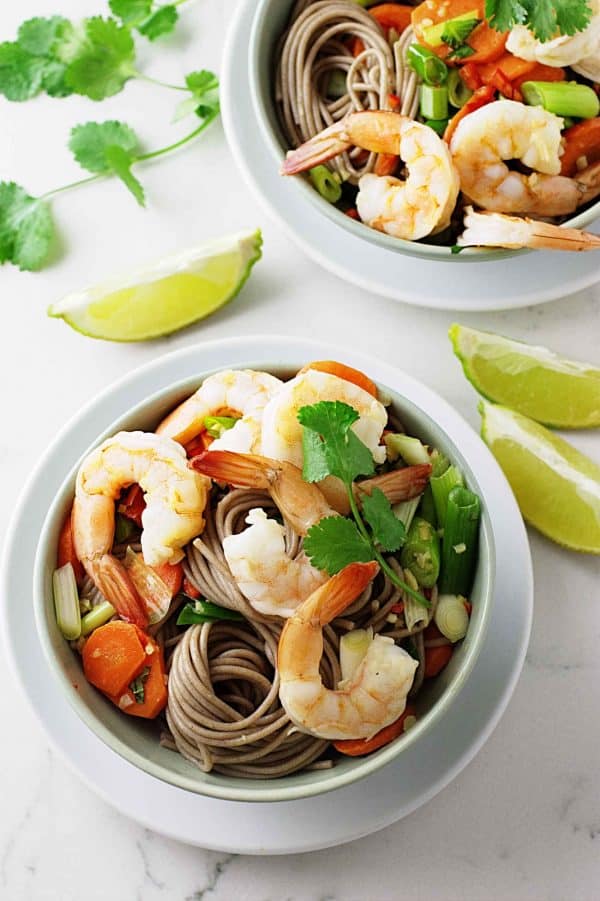 Spicy Shrimp Soba Noodle Bowls with Peanut Sauce - Savor the Best