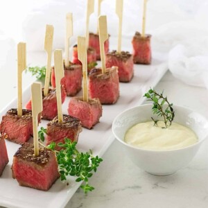 Beef Steak Bites with Fresh Horseradish Aioli Sauce