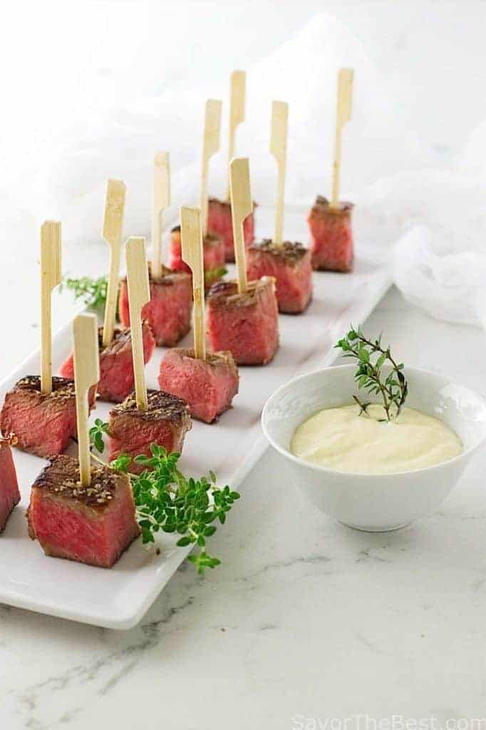 Beef Steak Bites with Fresh Horseradish Aioli Sauce