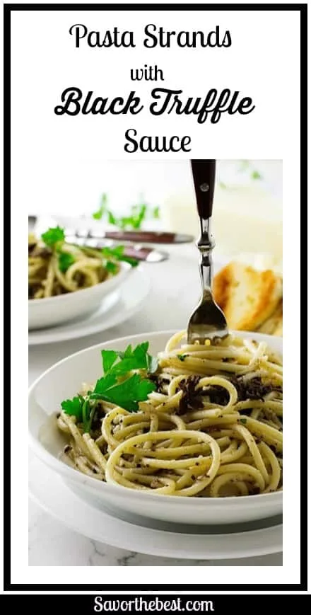 Black truffle pasta. The delicate flavor of pasta strands with black truffle sauce.