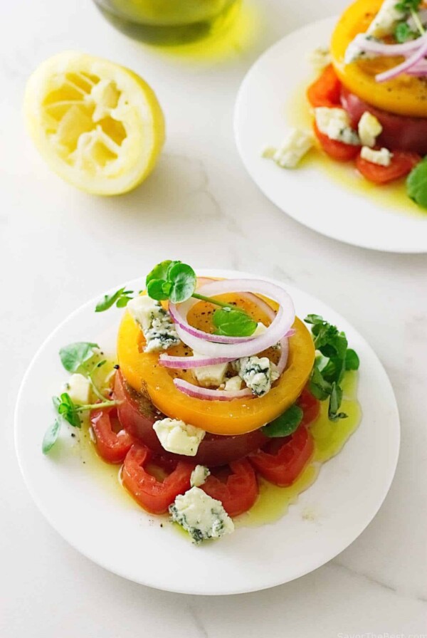 Heirloom Tomato Napoleon with Crumbled Maytag Blue Cheese