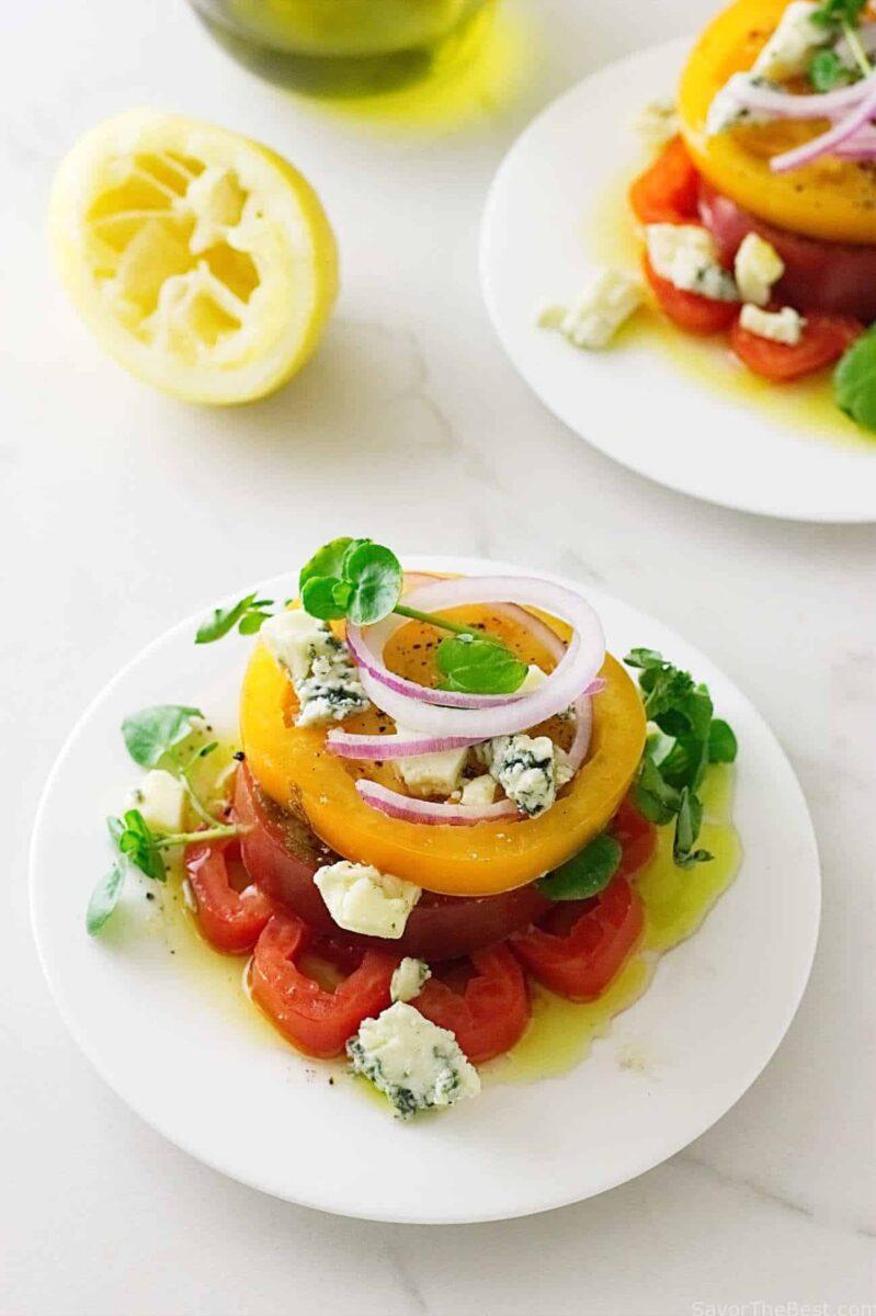 Heirloom Tomato Napoleon with Maytag Blue Cheese Crumbles Savor the Best
