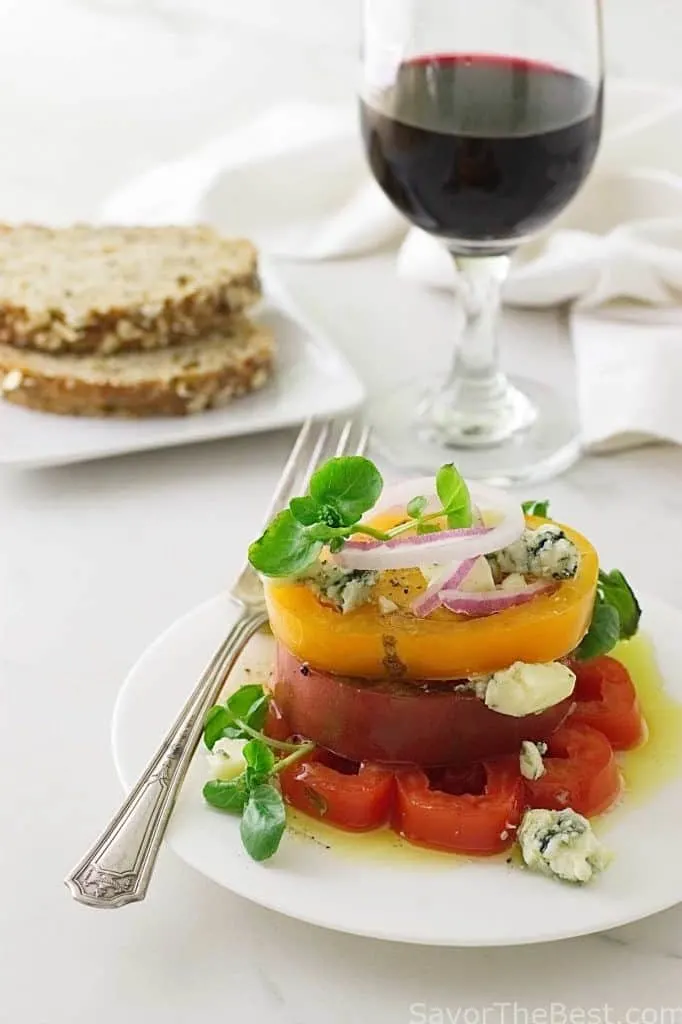 Heirloom Tomato Napoleon with Crumbled Maytag Blue Cheese