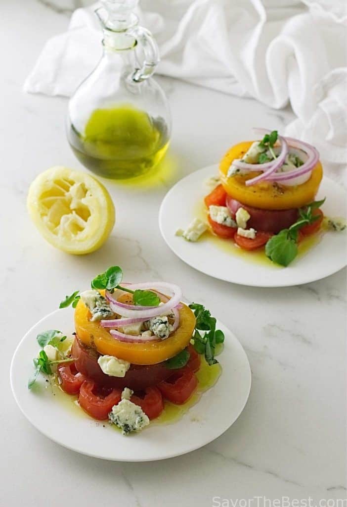 Heirloom Tomato Napoleon with Crumbled Maytag Blue Cheese