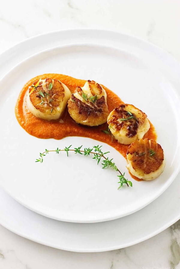 Seared Scallops with Romesco Saucepan