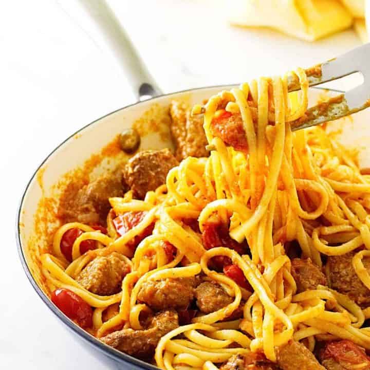 Linguini with Spanish Chorizo and Romesco Sauce