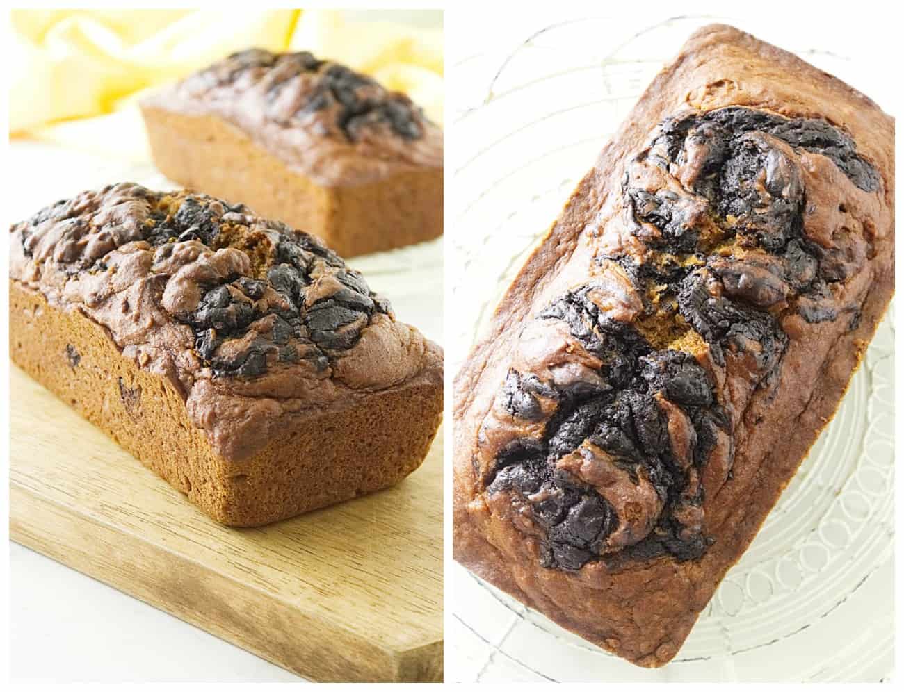 Two loaves of pumpkin bread. 