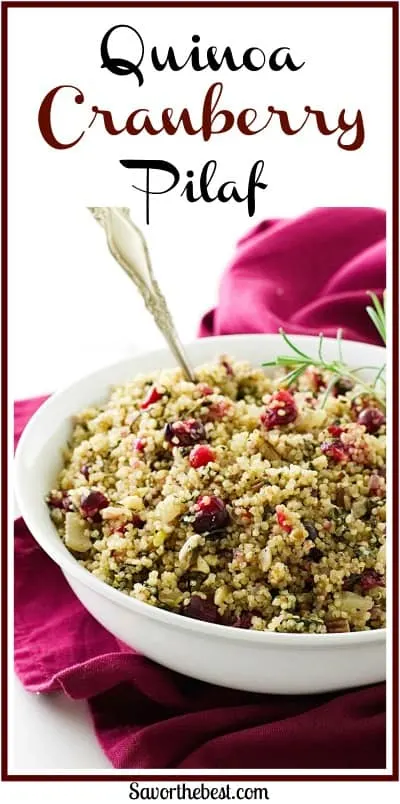 Quinoa-Cranberry Pilaf is filled with nutrition: fresh fennel, kale, onion, cranberries and pecans mixed with the fluffy quinoa.
