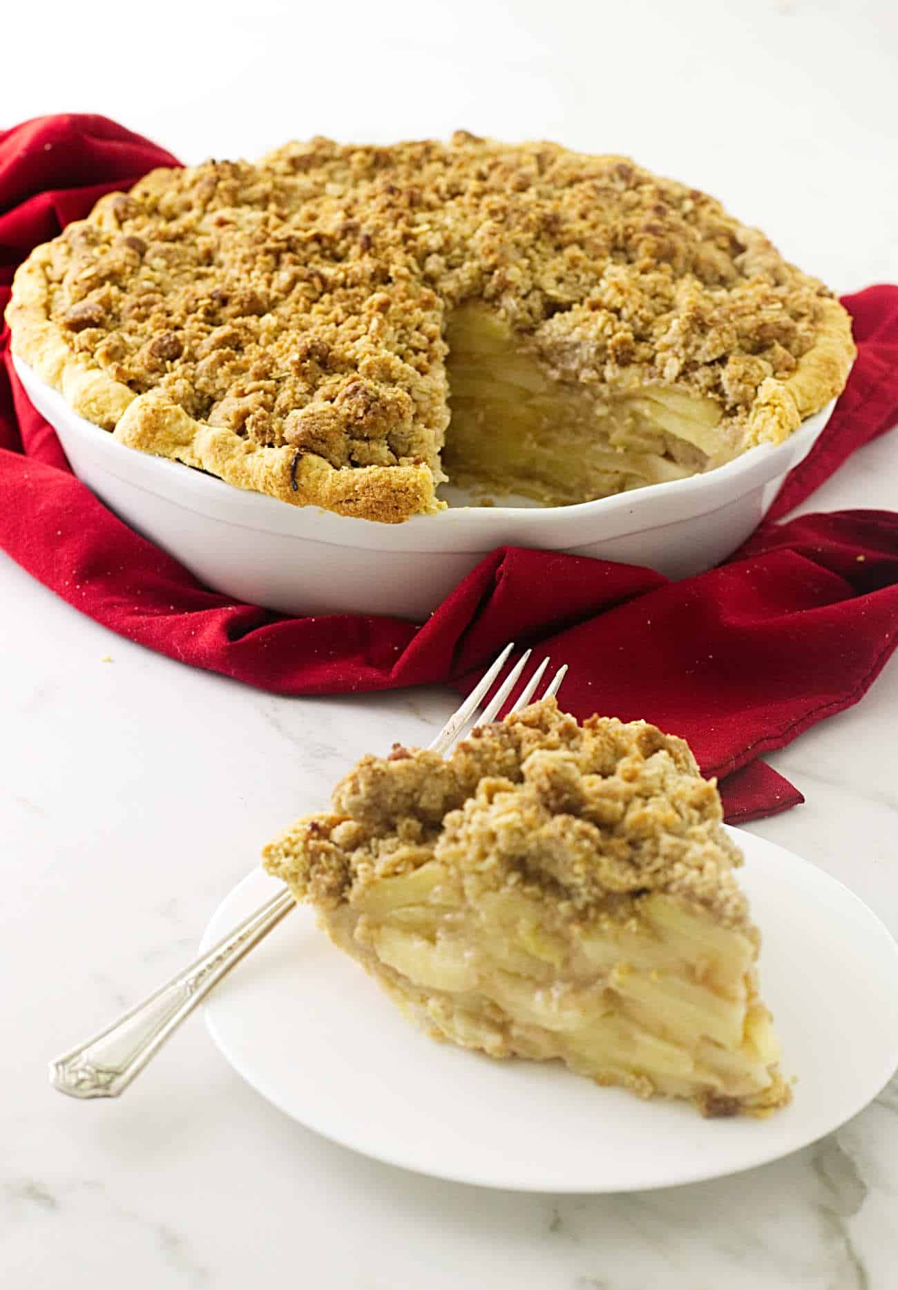 Dutch apple pie with oatmeal streusel topping and a luscious creamy apple filling