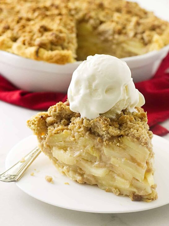 Dutch apple pie with oatmeal streusel topping and a luscious creamy apple filling