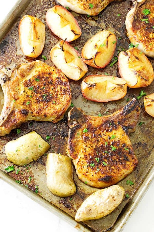 Chipotle Pork Chop Sheet Pan Dinner with Apples - Savor the Best