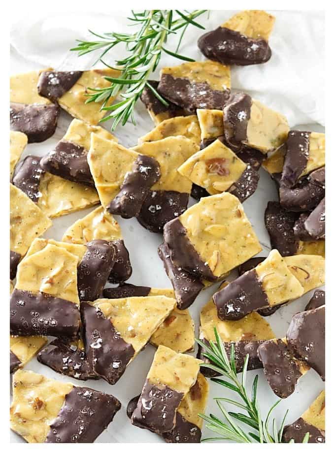 chocolate dipped rosemary almond brittle