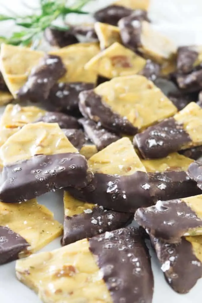 chocolate dipped rosemary almond brittle