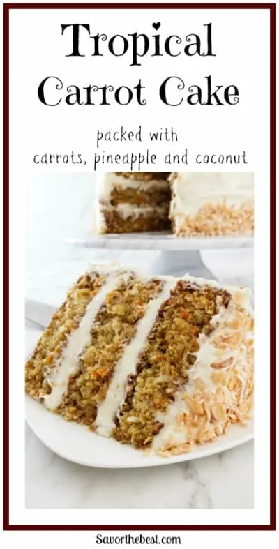 Tropical carrot cake is a classic carrot cake that gets a special twist from pineapple and coconut. It is moist, tender and packed with flavor.
