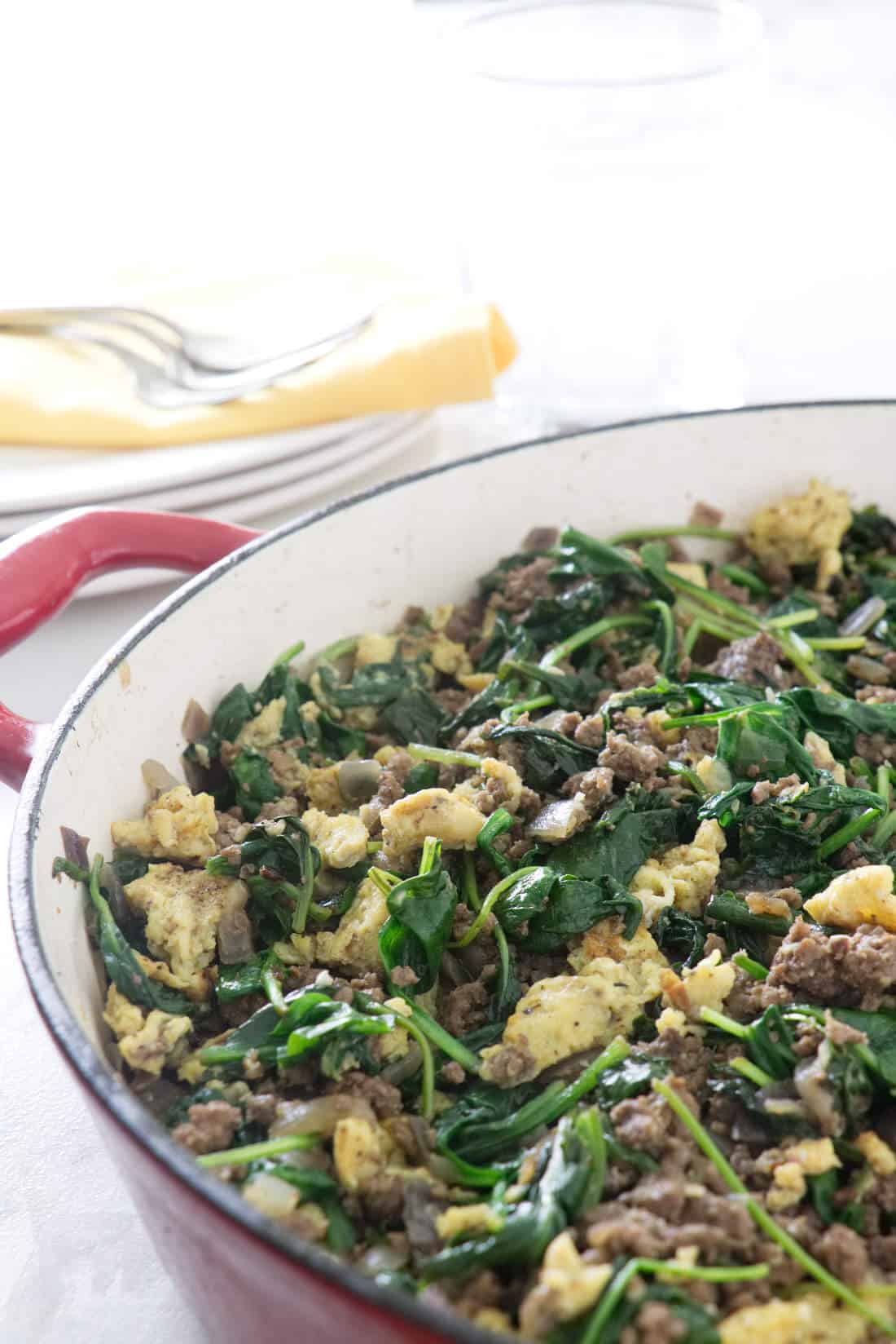 spinach, beef and egg hash